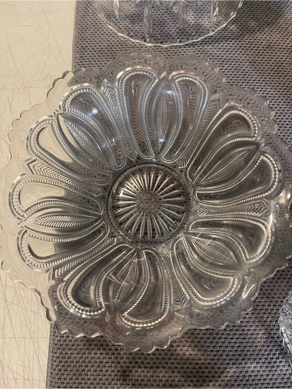Clear Pressed Glass Floral Serving Bowl - Clear